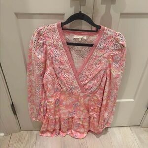 LoveShackFancy Pink and White Lace Mini Dress